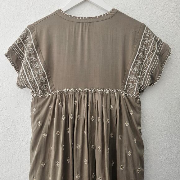 Sundance Catalog Aura Dress Olive Green Embroidered Embellished Boho Casual - XS - Picture 9 of 10